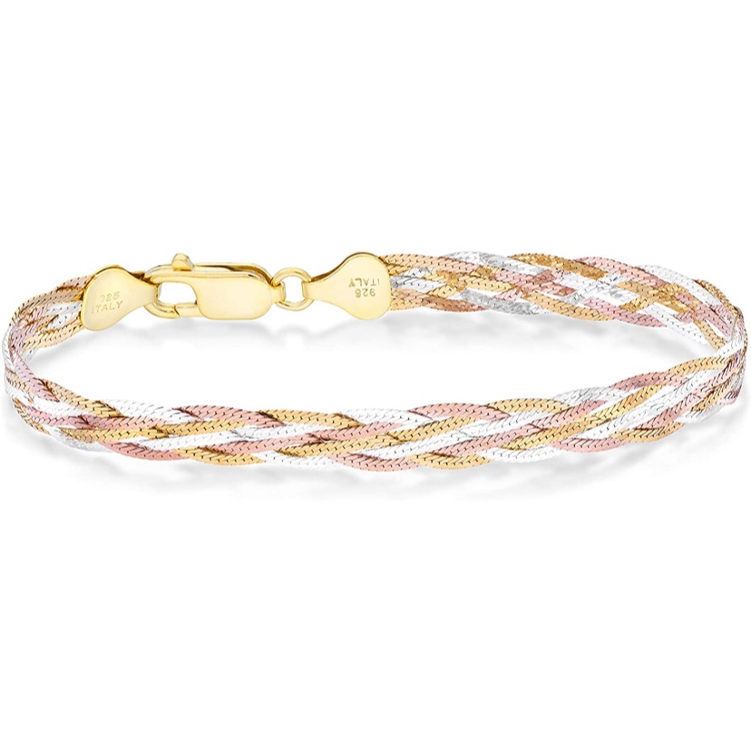 Tri Color Gold Woven Braided Mesh Italian Bracelet 165$